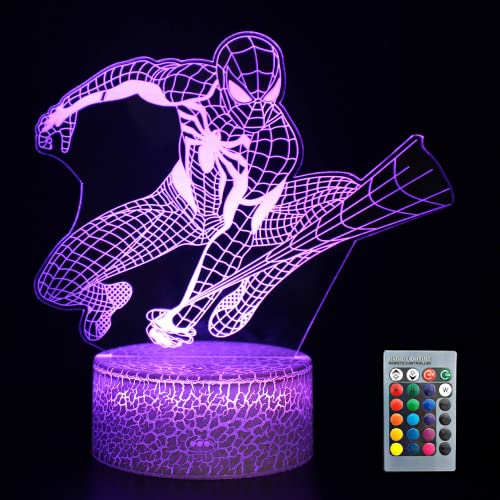 Gifizol Night Light For Kids, Spider Super Hero Man 3D Illusion Lamp 16 Colors Changing Touch & Remote Control Room Decor Aesthetic Bedside Lamp Cool Stuff Gift For Boys Men Girl Women Kids Fans… #TOP28