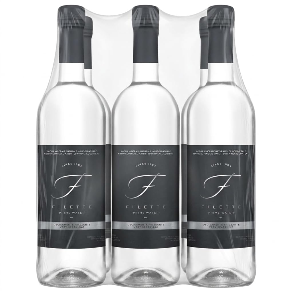 Filette Prime Sparkling Natural Mineral Water 16 Fl Oz (470ml) Glass Bottles – Italian Carbonated Drinking Water, Bottled at the Source in the Italian Apennines, Crisp Taste, Elegant Table Bottle (Pack of 6)