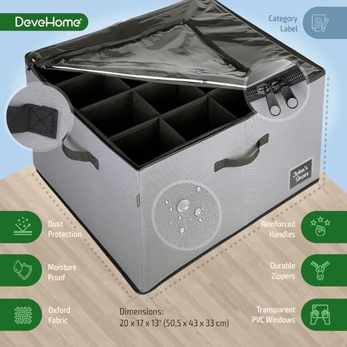 Shoe-Organizer-for-Closet-2-Pack-Large-Shoe-Box-Organizer-Fabric-Shoe-Storage-Bins-with-Clear-Cover-Collapsible-Shoe-Organizer-Durable-Shoe-Storage-Boxes-Fits-up-to-32-Pairs-Gray Shoe Organizer for Closet 2 Pack Large Shoe Box Organizer Fabric Shoe Storage Bins with Clear Cover Collapsible Shoe Organizer Durable Shoe Storage Boxes Fits up to 32 Pairs Gray