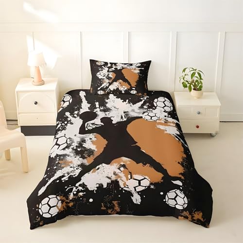 Housse de Couette 200x200 Football avec 2 Taies d'Oreiller en Microfibre