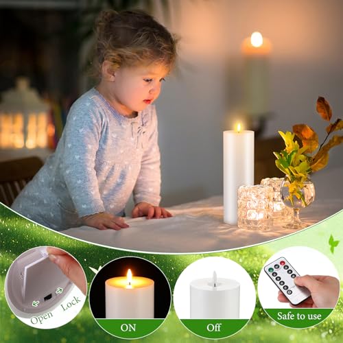 Image of Retisee 2 Pcs 4 x 12 Inch Extra Large LED Flameless Candles Battery Operated Pillar Flickering Candles with Remote and Timer for Home Patio Porch Indoor Outdoor Lanterns, Battery Not Included