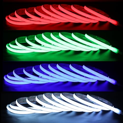 Image of Addressable RGBCCT Flexible COB LED Strip Light, RGBWW 24V WS2811 Pixel 4200LEDs Cuttable Outdoor 16.4Ft 5m Long Color Changing LED Strip, Neon White Silicone Tube Lighting with Adhesive Back
