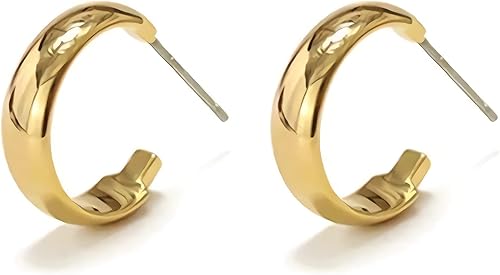 Retro forma geométrica chapada en oro mate 14K chapado en forma de C S925 aguja de plata perla natural circón media luna pendientes, Latón, No es