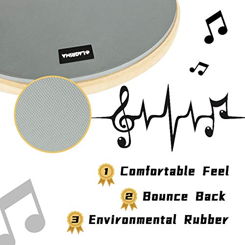 LAGRIMA 12 Inch Professional Silent Drum Practice Pad With Snare Drum Stand Adjustable Kit, Dumb Drum Beginner Rubber Practice Pad, 11.4\'\' Dia Drums，Gray - Thumbnail 2
