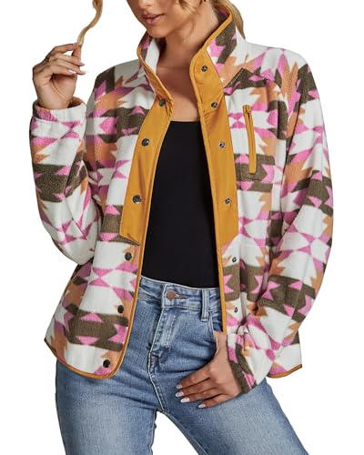 luvamia Fleece Jacket Women Winter Western Aztec Print Fall Button Down Shacket Lightweight Coat with Pockets