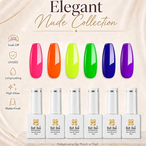 Image of Bolt Bee Gel Polish Kit Gel Polish Set,6 Colors Light Soft Sakura White Nude Spring Soak Off Nail Art Design Manicure Kit at Home (21)