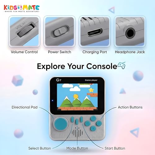 Image of Kidsmate Handheld Gaming Console Video Game for Kids with 666 Built-in Retro Games | Rechargeable Battery, Compact Design with TV Connectivity for Big Screen Play | Ideal for Fun & Learning (Grey)
