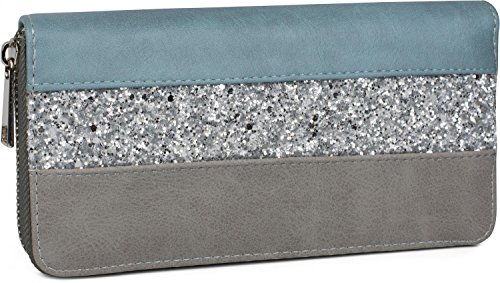 Preisvergleich Produktbild styleBREAKER Geldbörse mit Quer verlaufendem Pailletten Streifen, umlaufender Reißverschluss, Portemonnaie, Damen 02040057, Farbe:Blau / Grau