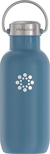 Lifefactory Botella deportiva aislada al vacío de acero inoxidable de 16 onzas, mezclilla oscura