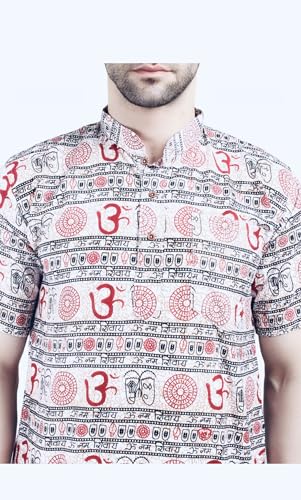 Image of THE MAKKI Trends - Om Printed Kurta for Men & Boys | Cotton Half Sleeve Mahadev Mahakal Kurta T-Shirt for Events, Festivals, and Religious Ceremonies (Regular)