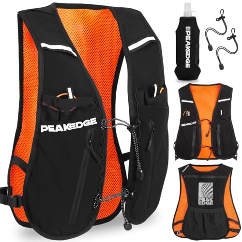 Running Hydration Vest with Water Bottle | Adjustable Running Vest for Women and Men | Reflective Running Water Bottle Vest, Phone Holder and 8 Pockets | Trail Running Backpack | PEAKEDGE Running Hydration Vest with Water Bottle | Adjustable Running Vest for Women and Men | Reflective Running Water Bottle Vest, Phone Holder and 8 Pockets | Trail Running Backpack | PEAKEDGE
