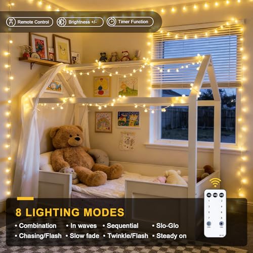 JMEXSUSS 100 LED Connectable Globe String Lights Indoor Bedroom, 33ft Warm White Christmas Lights Plug in with Remote, 8 Modes Hanging Fairy Light Outdoor for Room Classroom Party Valentine Day Decor - Image 5