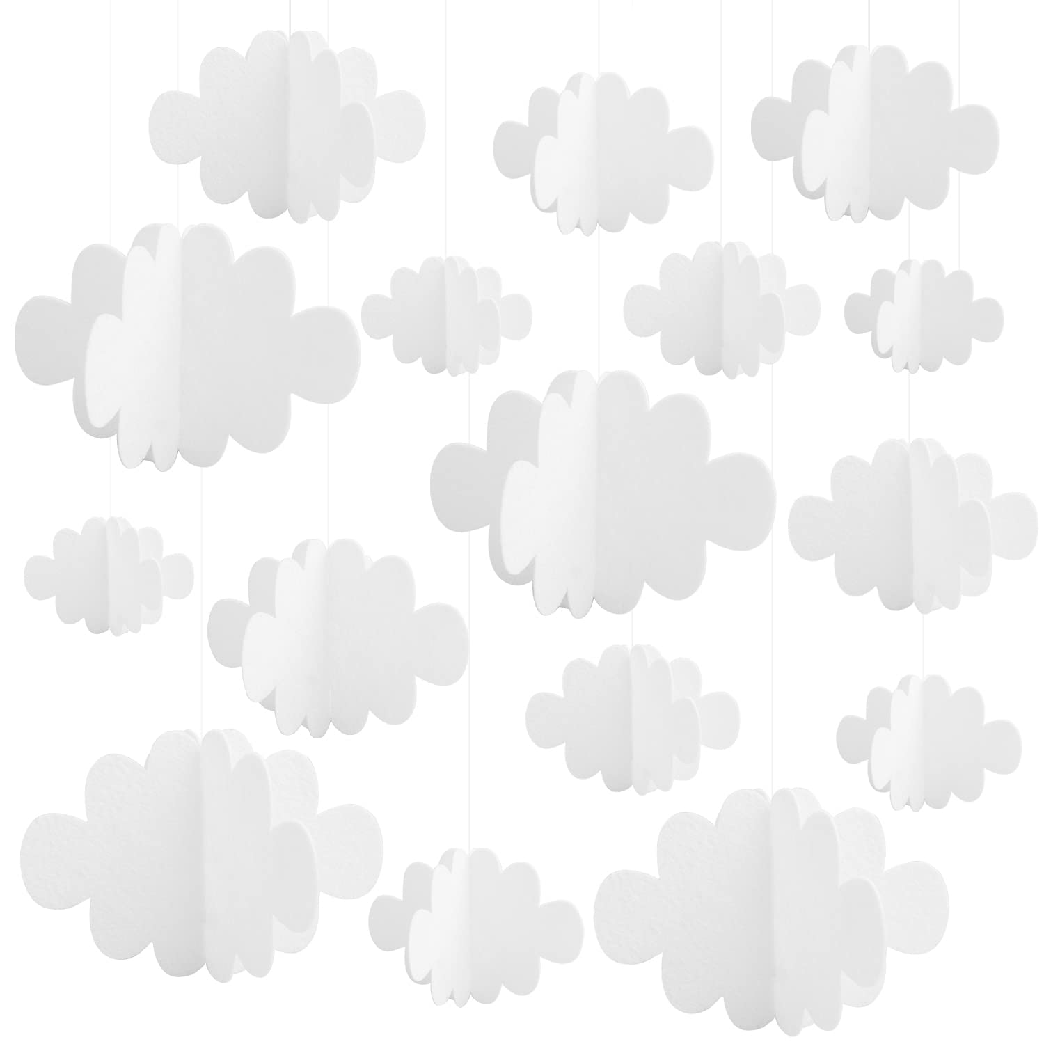 Songjum 16Pieces 3D Cloud Decorations Hanging Ceiling Clouds White Felt Clouds for Ceiling Nursery Bedroom Baby Shower Wedding Birthday Cloud Themed Party Ornaments