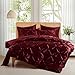 P Pothuiny 5 Pieces Satin Pintuck Duvet Cover Set, Silky Like Burgundy Pinch Pleat Duvet Cover Full/Queen Size Luxury Bedding Set with Corner Ties, 2 Pillow Shams + 2 Pillowcases (No Comforter)