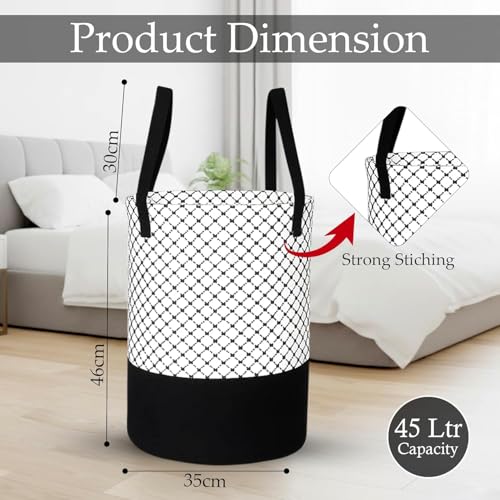 Image of GLUN Non-Woven Laundry Bag, Waterproof Round Shape Pack of 1 Polka Dot Printed Storage Bag, Lightweight & Durable Bag for Toys, Clothes, Stationery Items, Space Saving Design
