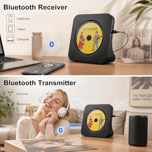 Image of Gueray CD Player Portable Bluetooth Desktop CD Player for Home with Timer Built-in HiFi Speakers with LCD Screen Display Boombox FM Radio USB Type-c (Black)