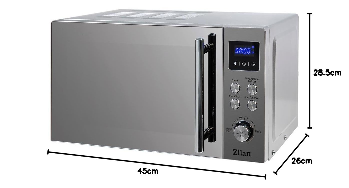 Micro-ondes 20 l - Miroir avant chromé avec 8 programmes automatiques - 6 niveaux de puissance - Écran LED - Fonction décongélation - Sécurité enfant - Minuterie - Cuisson express - Silent Mode