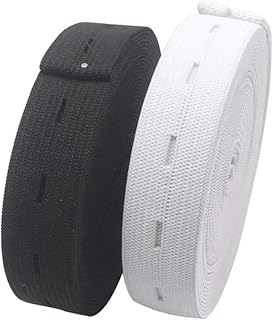 HYHP 2 Packs Elastic Bands Spool Sewing Bands, Elastic Cord with Buttonhole (White and Black)