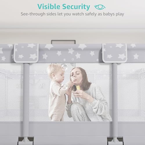 Image of Large Baby Playpen for Babies and Toddlers - 69x59in Giant Play Pen for Babies 6-12 Months Big Play Yard for Toddlers 1-3 Indoors Playyard Play Pens for Toddler Fence Bebes Pin Corrales para Grey