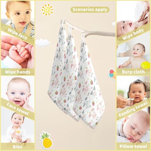 Image of vvfelixl Cow Pink Cartoon Strawberry Baby Burp Cloths Baby Muslin Washcloths for Boys Girls Cotton Babys Face Towel for Newborn Infants Soft and Absorbent 11.8 X 11.8 in, 5 Pack