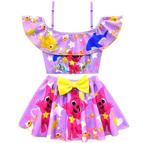 Image of Kids Girls Swimwear,1 /2 Piece Swimwear Set 2-9Years Off Shoulder Bikini Set 3D Printing Cute Sharks Bathing Suits for Girls