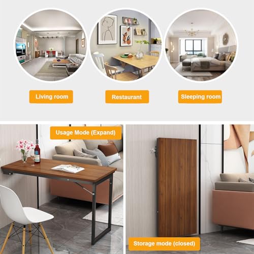 Table murale en bois gain de place cuisine bureau meuble polyvalent - 3