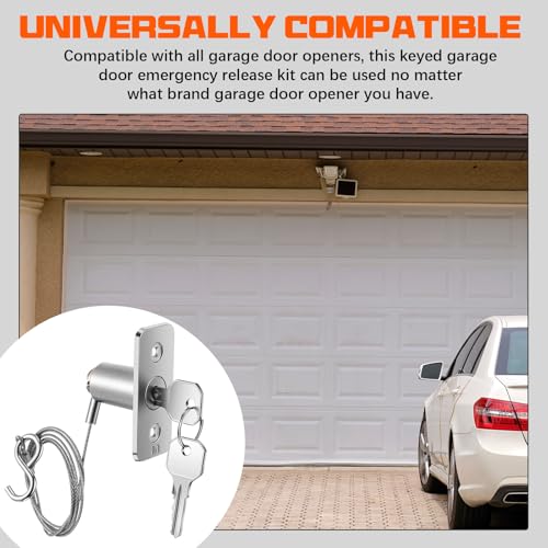 Image of MorningRo 2 Set Garage Door Emergency Key Release Lock Kit with Cable, Universal Manual Opener Emergency Access Lock Cylinder Replacement with Keys and Hardware for Automatic Garage Doors