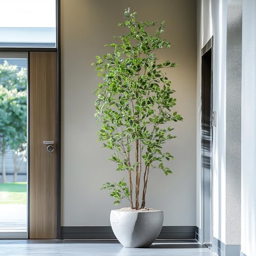Artificial Ficus Tree Indoor 8ft, Large Potted Faux Tree with Realistic Silk Leaves & Trunk for Home Office, Living Room Corner Decor - Image 6