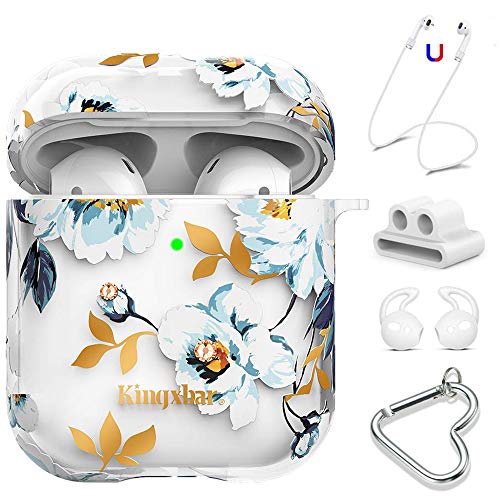 KINGXBAR Airpods Case Cover Clear Hard Cover Bling Crystals from Swarovski Cute Floral