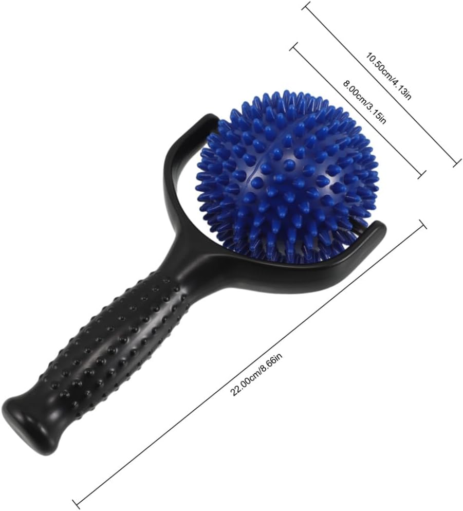 Large Spiky Ball Muscle Massager Stick for Yoga and Pilates – Handheld Calf Roller for Runners with Trigger Point Therapy – Black and Blue Self-Massage Tool for Muscle Relief