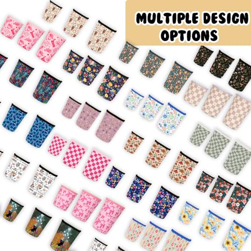 Image of Reusable 3-Pack Iced Coffee Cup Sleeve, Insulated Neoprene, Beverage Holder for Iced Coffee, Durable Drink Sleeve for Cold Beverages, Lunar Garden