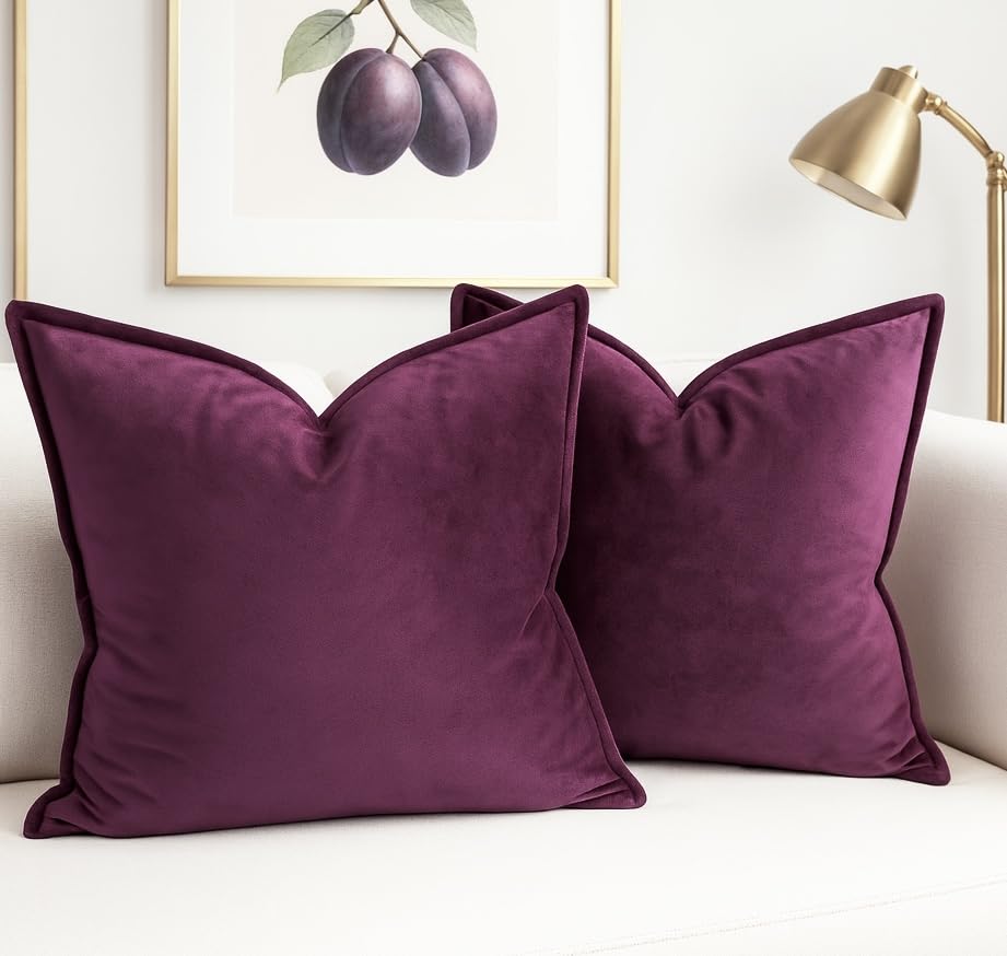 Luxury Velvet Cushion Covers – Soft Decorative Throw Pillowcases for Sofa, Bed, or Chair (Set of 2) (Plum, 55 x 55cm (Pack of 2))