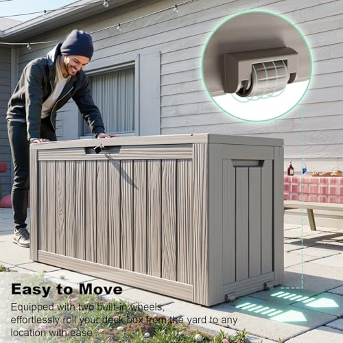 Image of 75 Gallon Waterproof Resin Deck Box, UV Resistant Outdoor Storage for Garden, Patio, Porch, Delivery(Grey,75 Gallon)