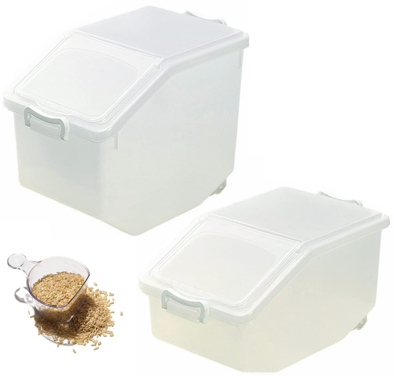 Premify Rice Storage Containers 2pcs (5kg & 10kg)-Food Storage Container with Lid, BPA Free Plastic Large Cereal Storage Box, Multifunctional Containers for Kitchen Food with Measuring Cups