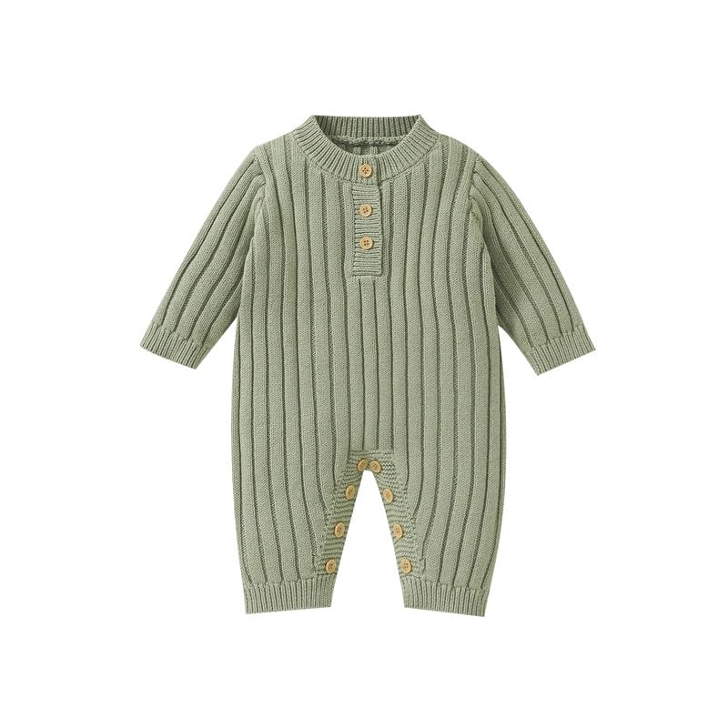 Image of Neiwech Baby Boy Girl Romper Newborn Infant Knit Striped Solid Long Sleeve One Piece Jumpsuit Clothes