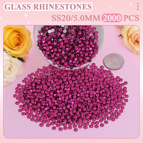 Image of 2000PCS SS20 /5mm Crystal Glass Rhinestones for Bedazzling (Fuchsia) | Flatback Rhinestones for Crafting DIY Nail Art Makeup Decoration, Gems Diomand Charms for Tumbler Shoes Clothing Mug
