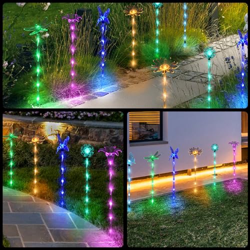 Wishator 1T6-MIXED Arcylic Solar Lights For Outside, Garden Decorative Outdoor Lights Solar Powered,Set Of 6 Pathway Lights Multicolored Flowers Decor For Yard, Patio, Plant Pot, Flower Bed thumb #1