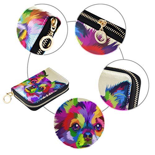 MOYYO RFID Credit Card Holder Case Colorful Dog Leather Printed Zipper Card Case Wallet for Women Girls3