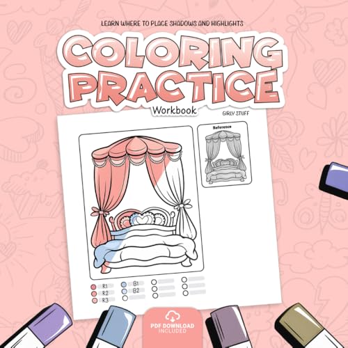 Coloring Practice Workbook - Learn Where to Place Shadows and Highlights - Girly Stuff: PDF Download Included