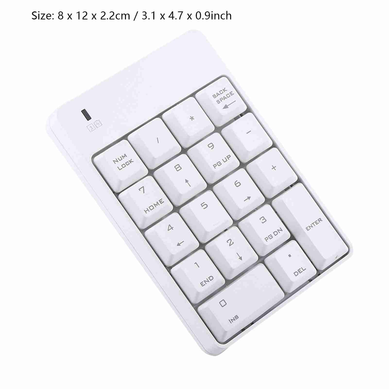 Teclado Numérico USB Inalámbrico de 2,4 GHz Teclado Numérico Número 18 Teclas Mini Teclado Portátil con Receptor USB para Computadora Portátil PC de Escritorio Batería No (Blanco)