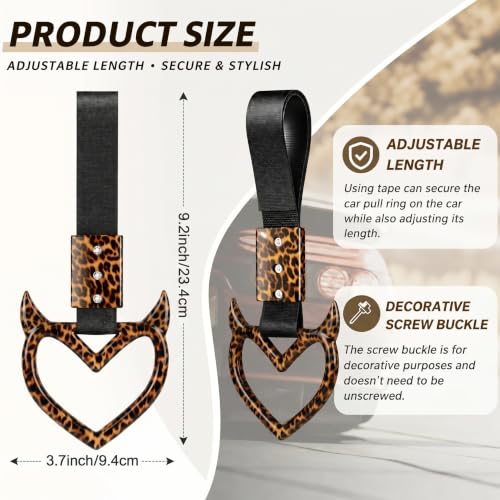 Image of Fabbay Leopard Heart Car Handle Strap Drift Charm Car Accessories for Women | Cheetah Heart Rear Bumper Warning Ring Decor, for Auto, Bus, Subway, Interior Exterior Decorations, Leopard, Devil Style