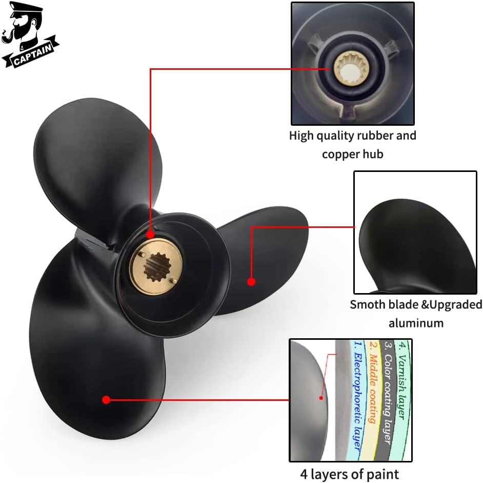 Boatman Upgrade Aluminum Outboard Propeller fit Mercury/Mercruiser Engines 25-70 Hp,13 Spline Tooth