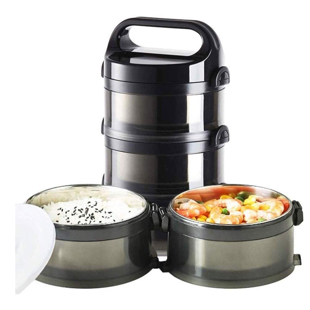 contenitore per il pranzo, Bento Boxes Lunch Box impilabile con posate(Black,Three layers)