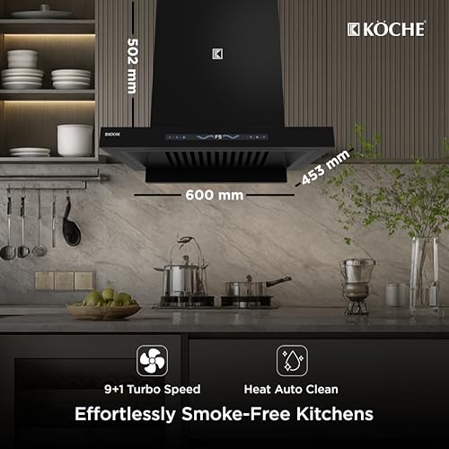 Image of KOCHE STARK 60 BLDC Chimney for Kitchen 60cm | 1500 m /hr Powerful Suction | Gesture & Touch Control | Auto Clean Filterless | 9+1 Turbo Speeds | Low Noise | 12 Years Warranty