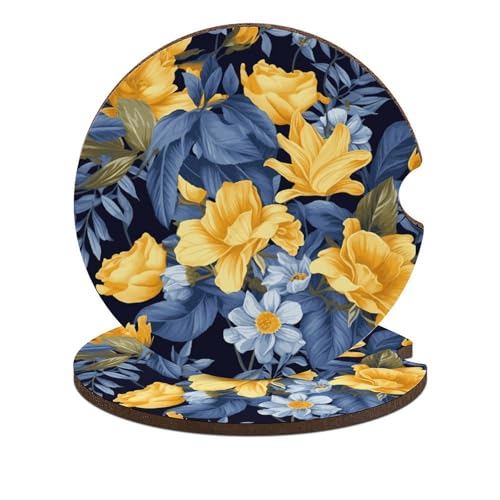 Portavasos de Madera para Carro 2.6" Azul Floral 2 Pack miniatura 1