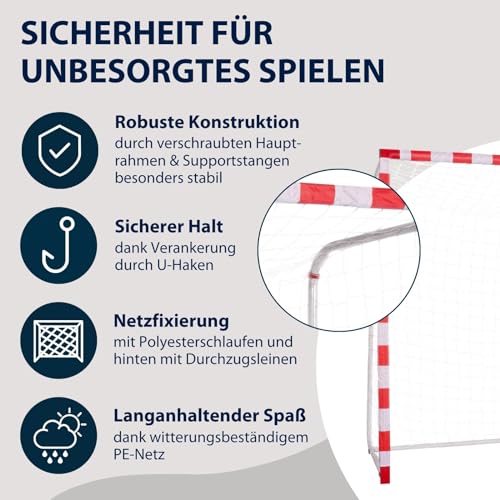 Foto von HUDORA Fußballtor Allround 300 - Standfestes Fußballtor für Kinder & Erwachsene - wetterfestes & stabiles Tor in den typischen Handballmaßen - Hochwertige Outdoor Torwand für Freizeit & Training