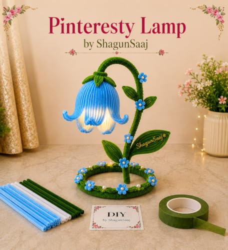 Image of ShagunSaaj Pipe Cleaner Flower Showpiece with LED DIY Kit for Adult & Kids Craft DIY, Aesthetic Home Decor, Office Desk Decor, Personalised Gifting, Non Withering Flowers (Blue)