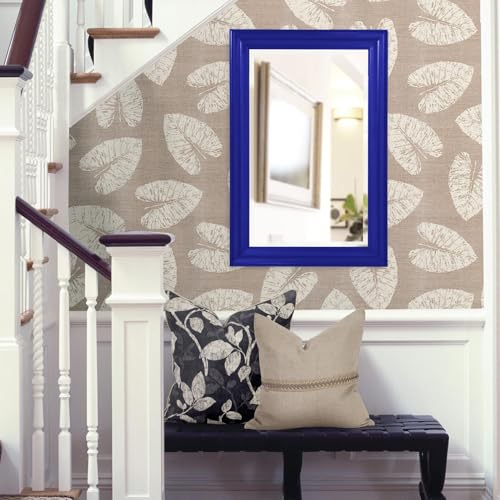 Image of George Rectangular Glossy Royal Blue Wall Mirror, Wood Framed 24 x 36