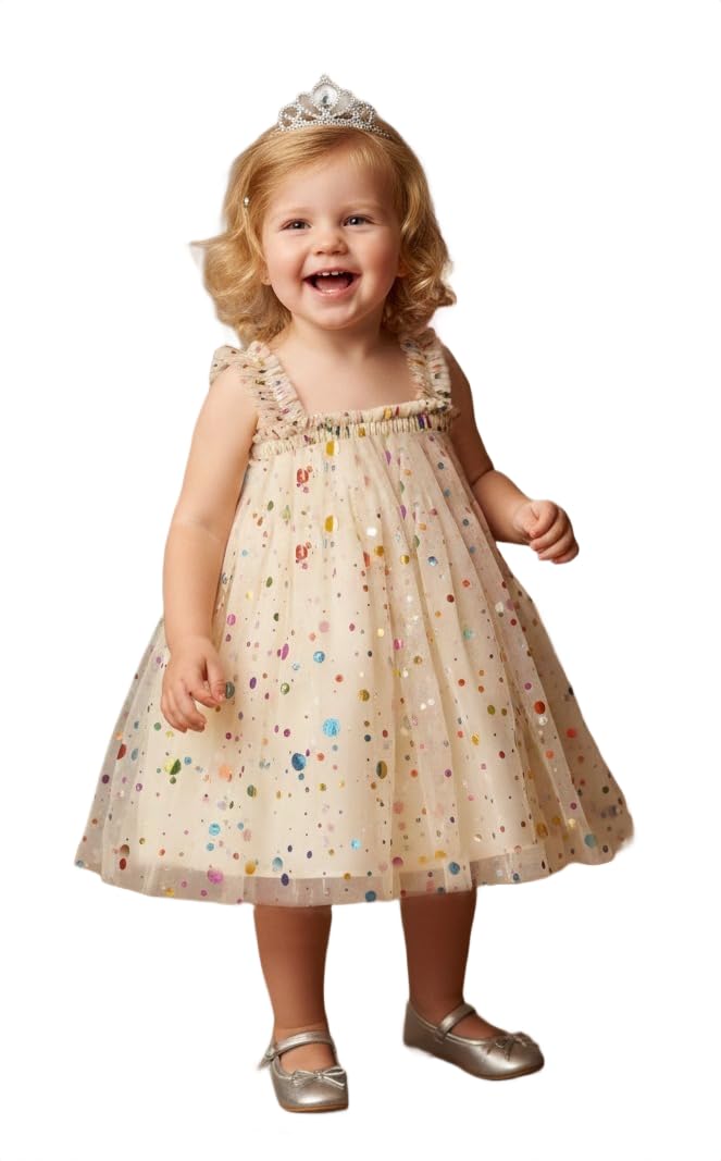 A.T.U.N. (ALL THINGS UBER NICE) Vestido de fiesta de seda de poliéster para niñas | Vestido suave y elegante con superposición de malla de tul | Elegante atuendo de cumpleaños y ocasiones especiales