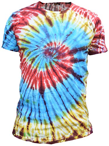 Gheri pour des Hommes Coton Tie Dye Festival Hippie T-Shirt Spirale Arc-en-Ciel Large